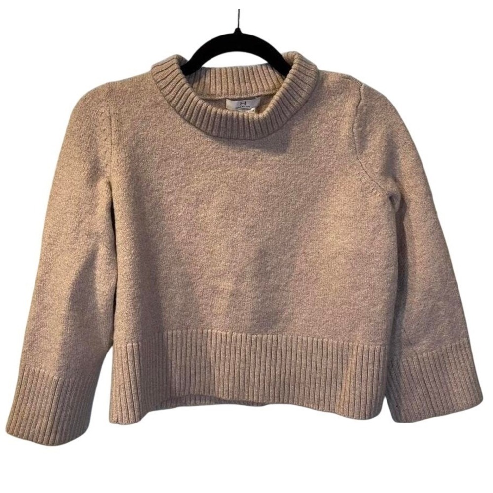 Vintage HALSTON Women's Extra‎ Fine Merino Wool Mock Neck Sweater XL Pink Ribbed